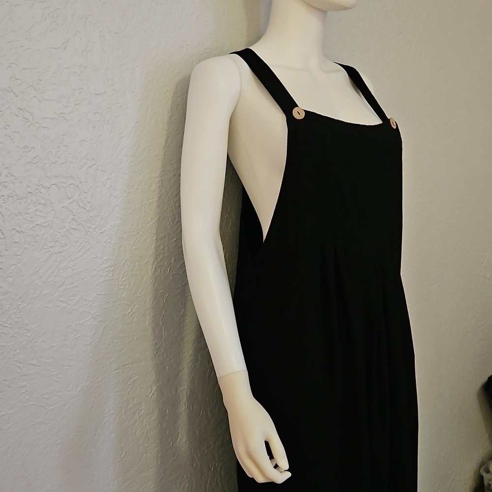 Vtg DACESLON Oversized Baggy Linen Blend Wide Leg Black Overall Jumpsuit - Picture 7 of 12